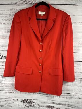 Vintage Escada Blazer Women's Large Wool Blend Gold Button Designer Jacket 90s